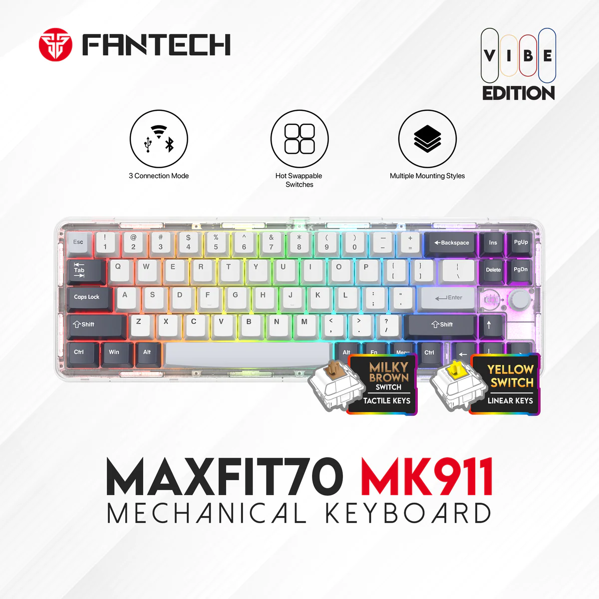 Fantech Maxfit70 GREYSCALE Vibe Edition Mechanical Gaming Keyboard Fantech Maxfit70 GREYSCALE Vibe Edition Mechanical Gaming Keyboard
